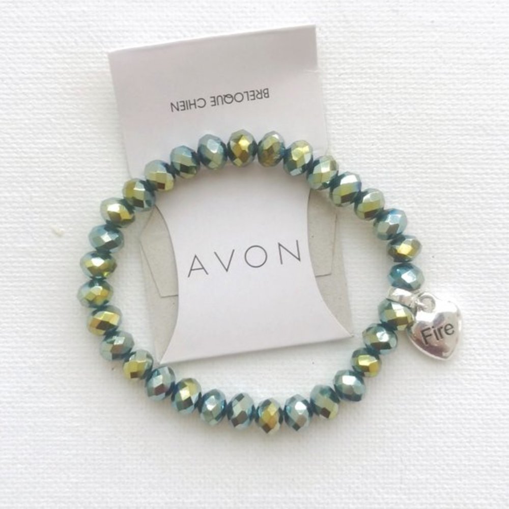4/$25 AVON Metallic Beaded Bracelet Heart Charm